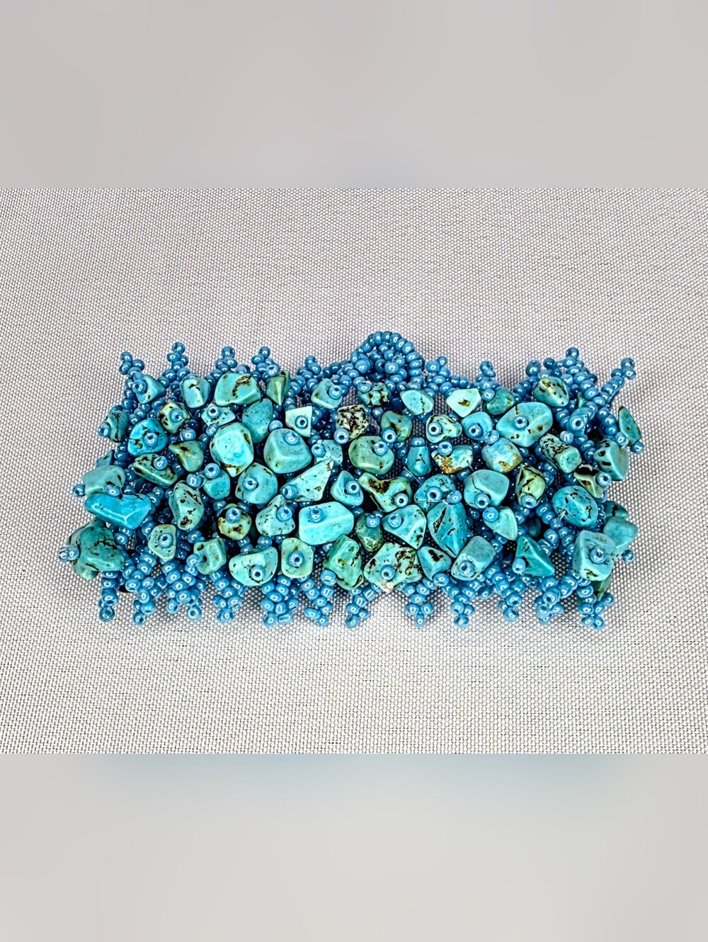 Turquoise Stone Beaded Cuff Bracelet Boho Southwestern Statement EUC - Picture 6 of 6